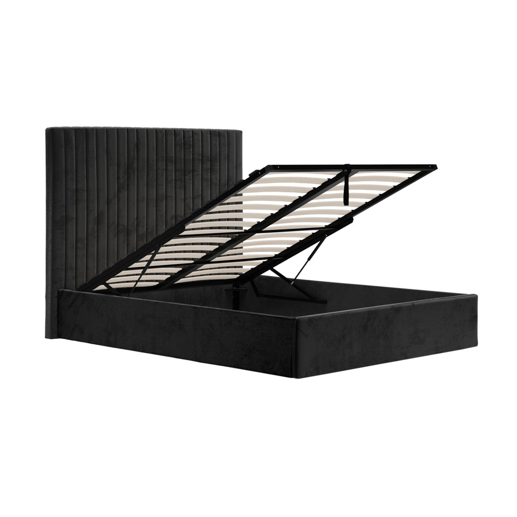 Berlin Black Velvet Tall Ottoman Double Bed